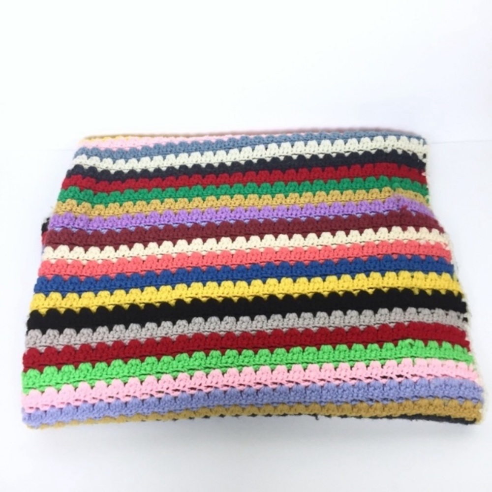 Vintage handmade multicolor, striped afghan blanket